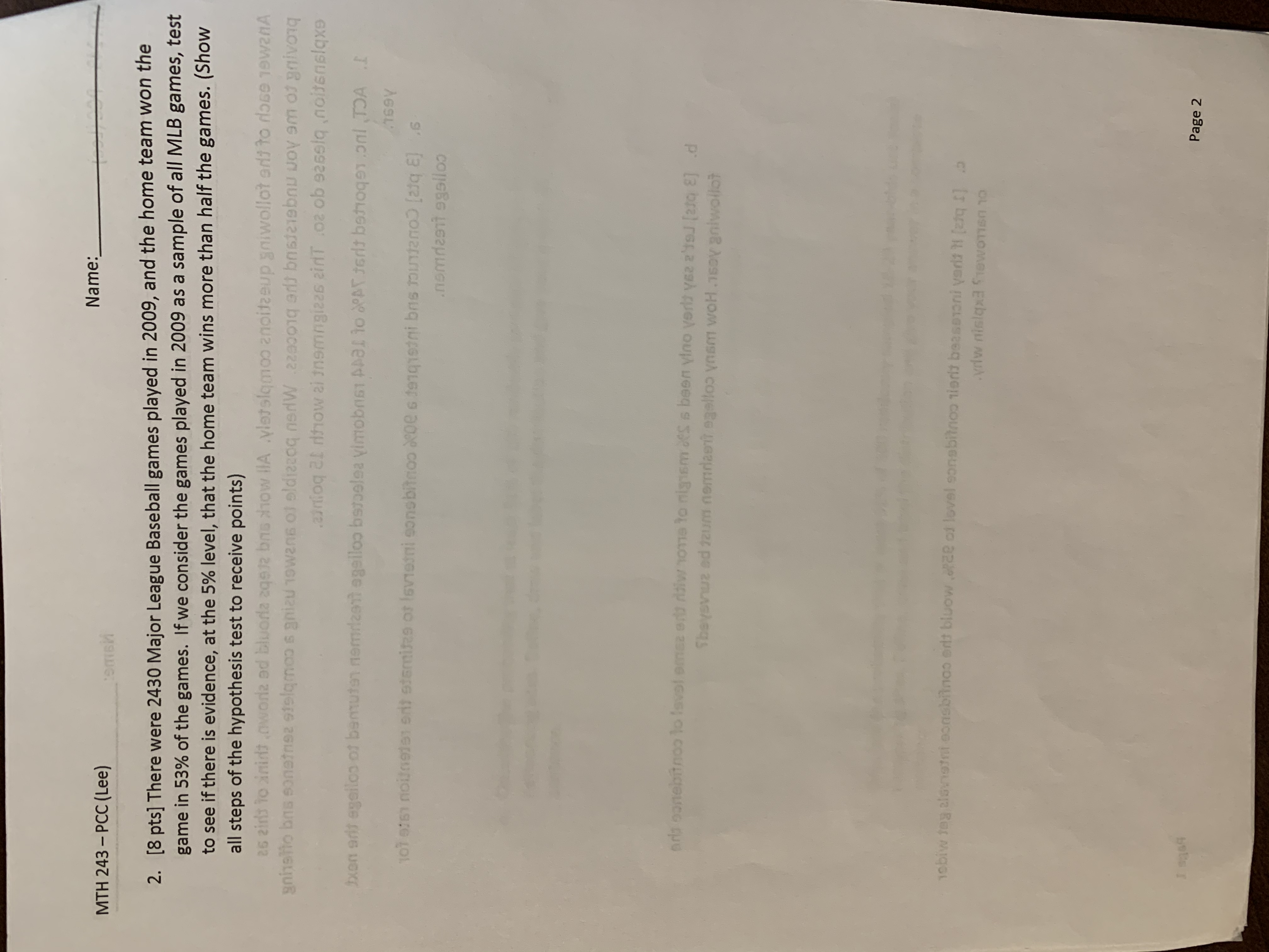 typing not handwriting. Thank you! MTH 243 - PCC (Lee) tomsN Name: