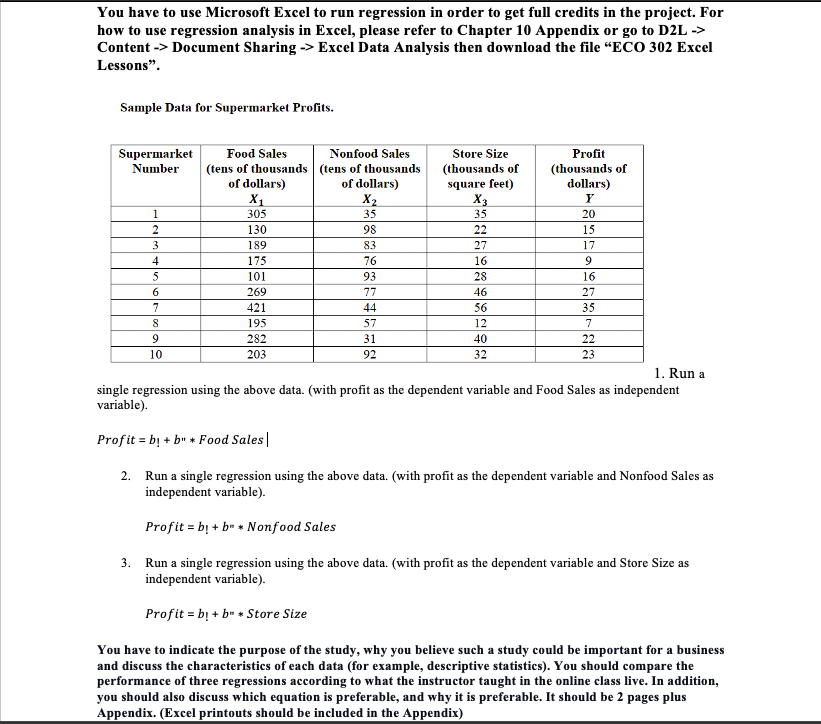 1. Run a single regression using the above data. (with profit as