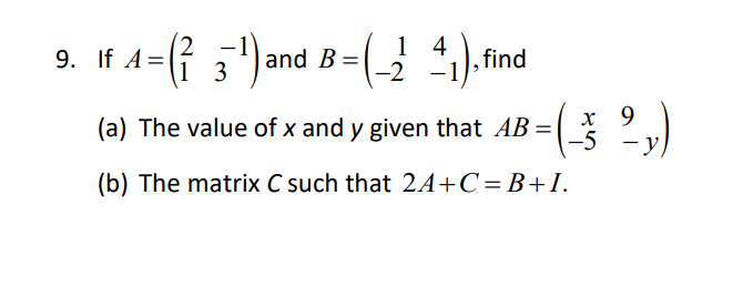 The values of d, e, f and g such that A -