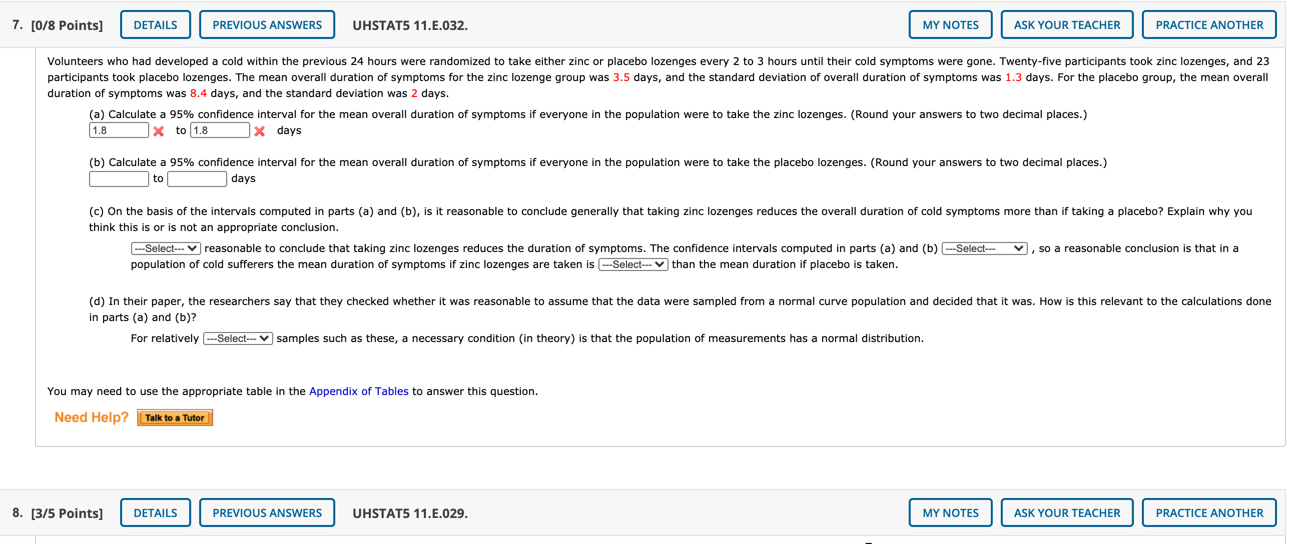 i need help with stats 7. [0/8 Points] ASK YOUR TEACHER PRACTICE
