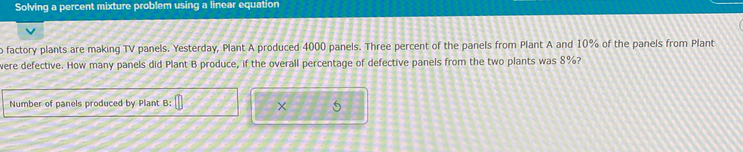 Please help me understand the steps Solving a percent mixture problem using