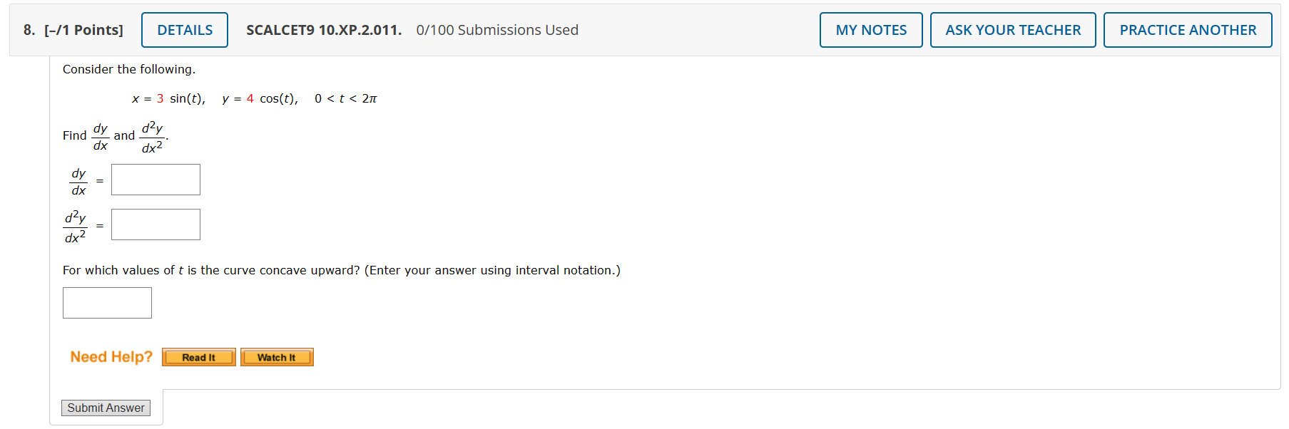 6. [-/1 Points] DETAILS SCALCET9 10.2.075. 0/100 Submissions Used MY NOTES ASK
