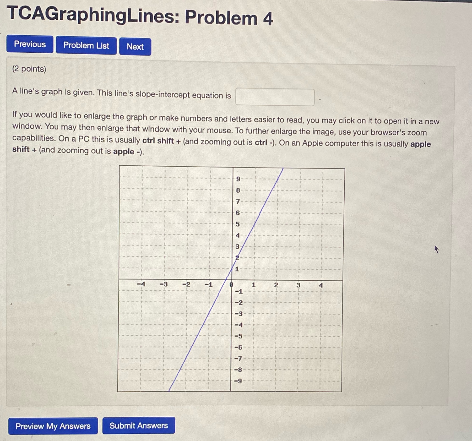 TCAGraphingLines: Problem 4 ' (2 points) A line's graph is given.