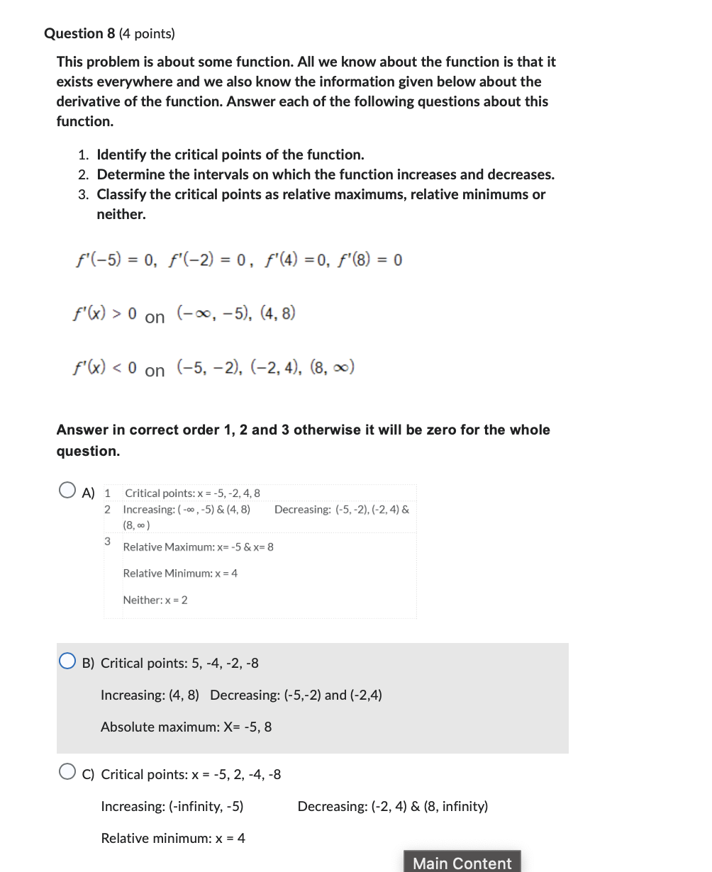  Question 8 (4 points) This problem is about some function. All