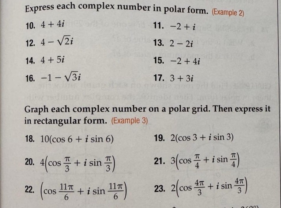  Express each complex number in polar form. (Example 2) 10. 4