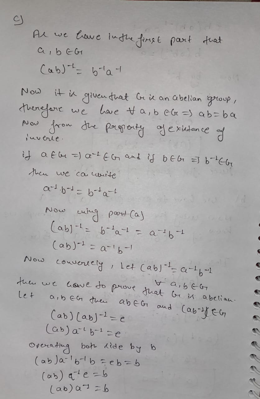 -1 = a b- for all a, be G. Solution: Solution goes