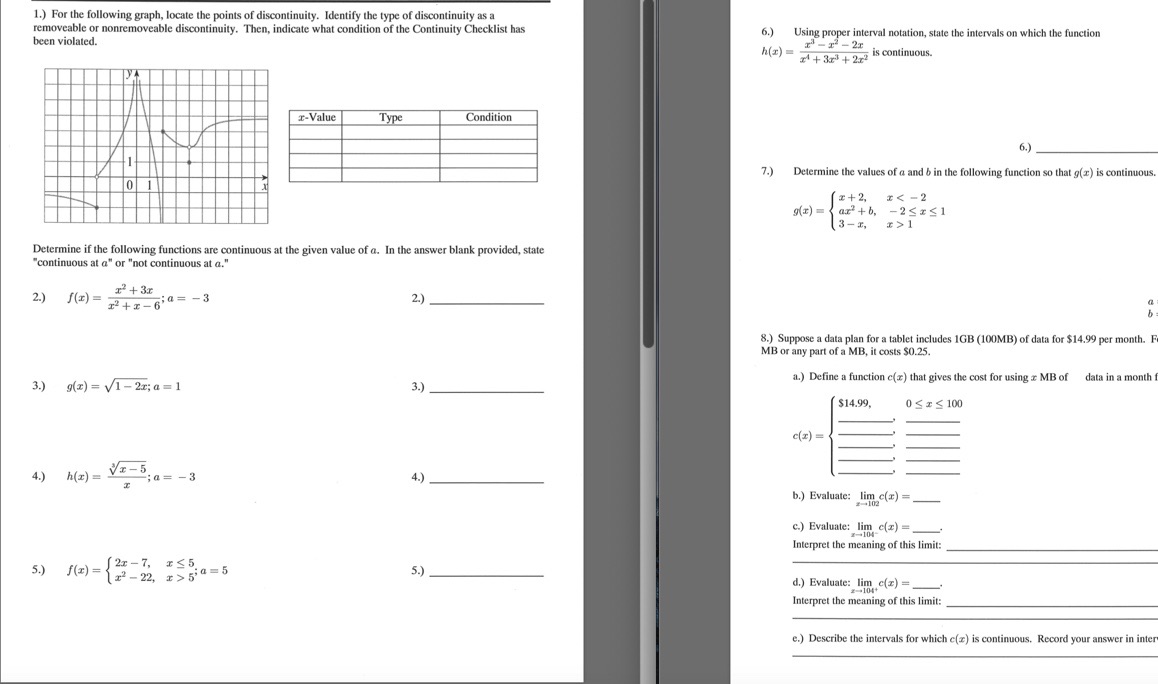 need help showing work and solving 1-8 1.) For the following graph,