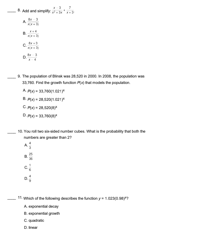 x- 3 7 8. Add and simplify: x2 + 3x *