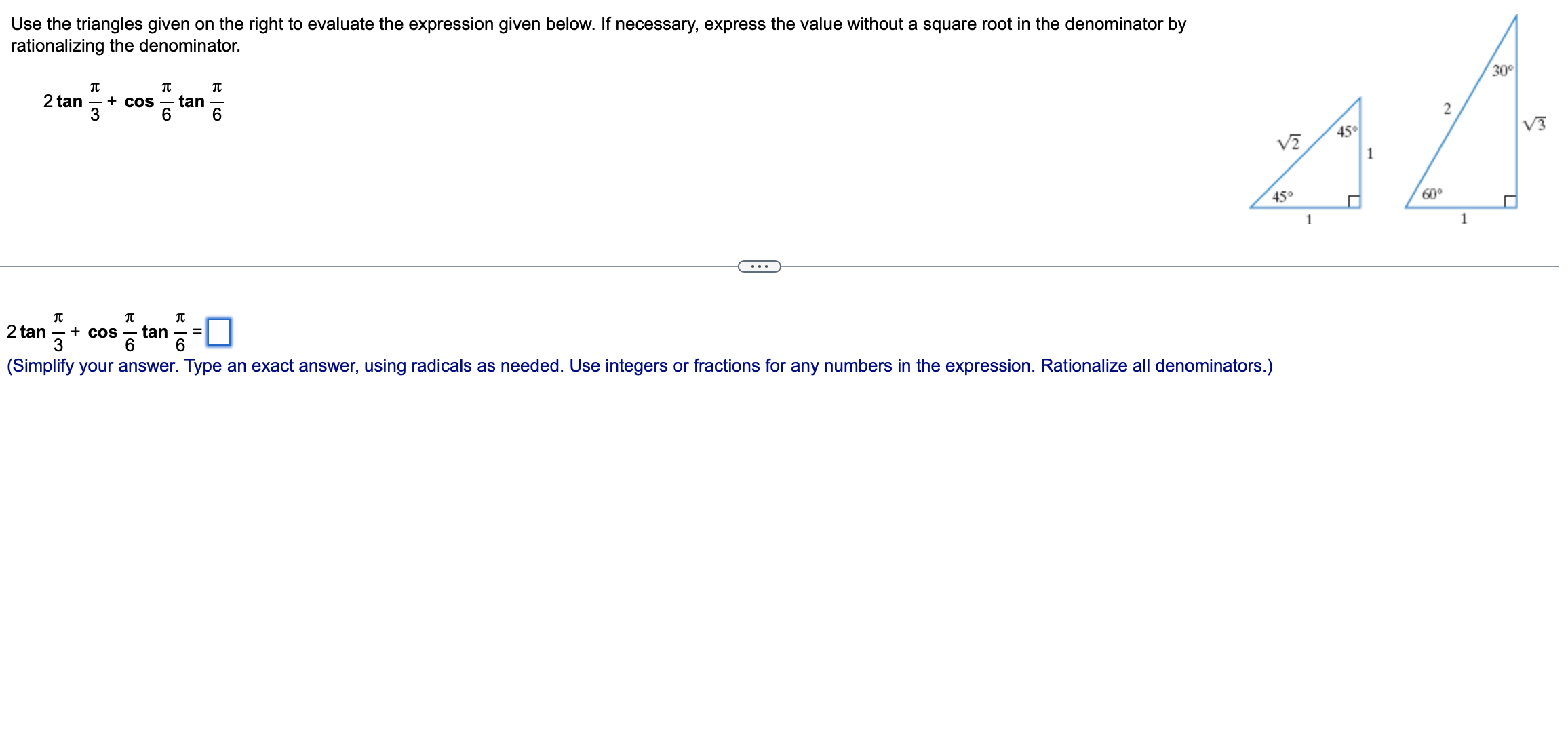  Use the triangles given on the right to evaluate the expression