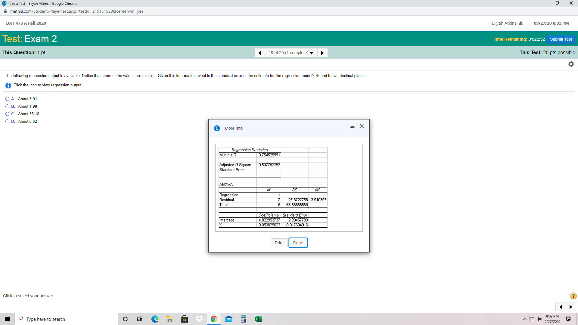 2 Time Remaining: 01:23:13 Submit Test This Question: 1 pt 4 16