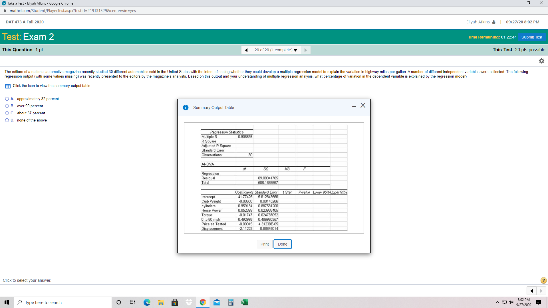 of 20 (1 complete) This Test: 20 pts possible Which of the