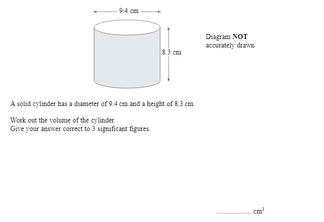9.4 cm Diagram NOT accurately drawn 8.3 cm A solid cylinder