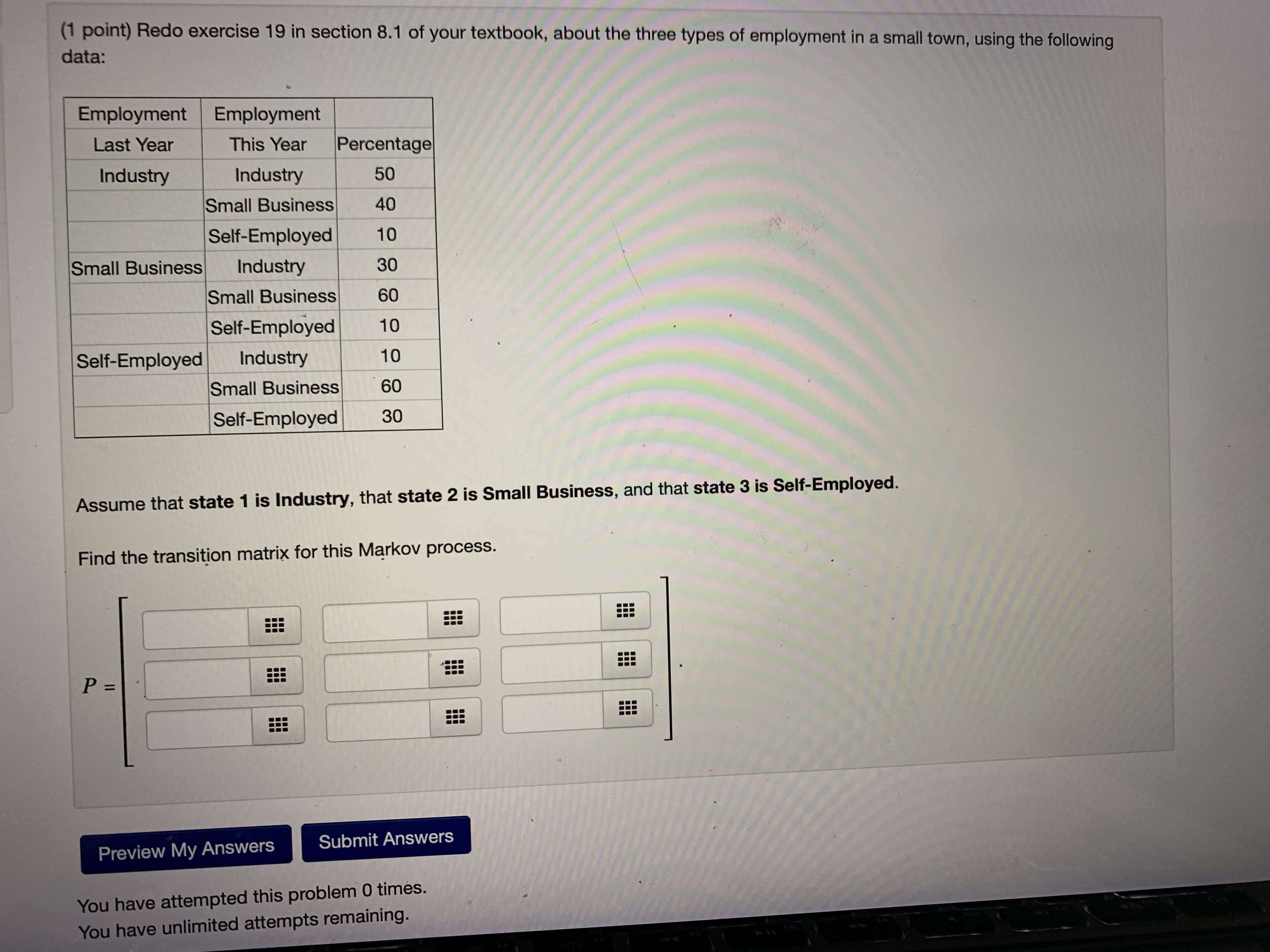 on the first observation, what is the probability it is in state