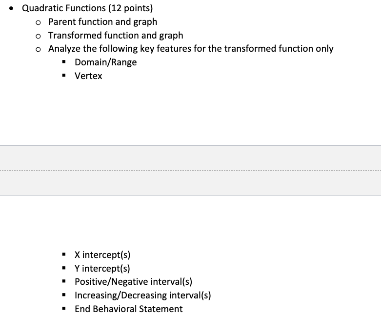 Transformed function and graph o Analyze the following key features for the