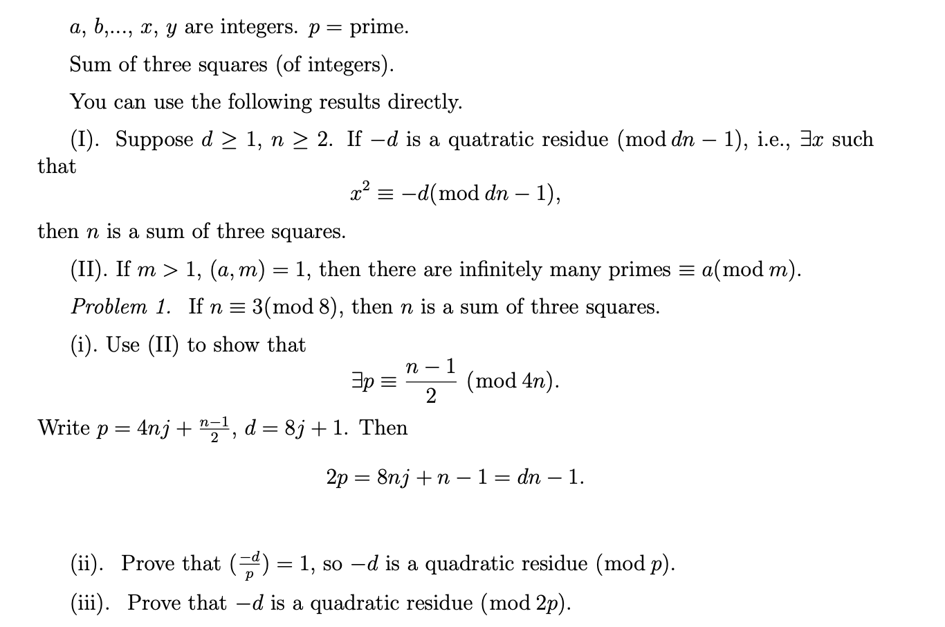  a, b,..., 2:, y are integers. p = prime. Sum of