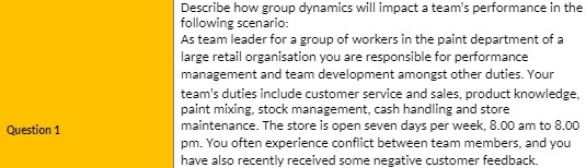  Describe how group dynamics will impact a team's performance in the