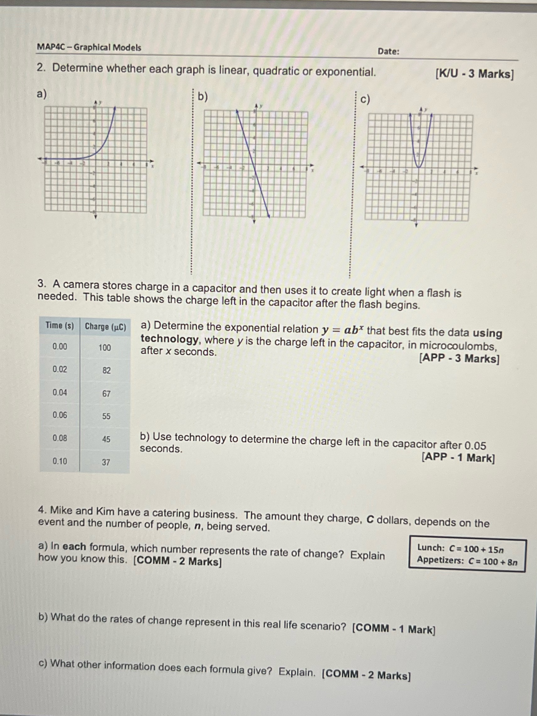MAP4C - Graphical Models Date:Chapter 5 Graphical Models -Assessment MAP4C - Graphical