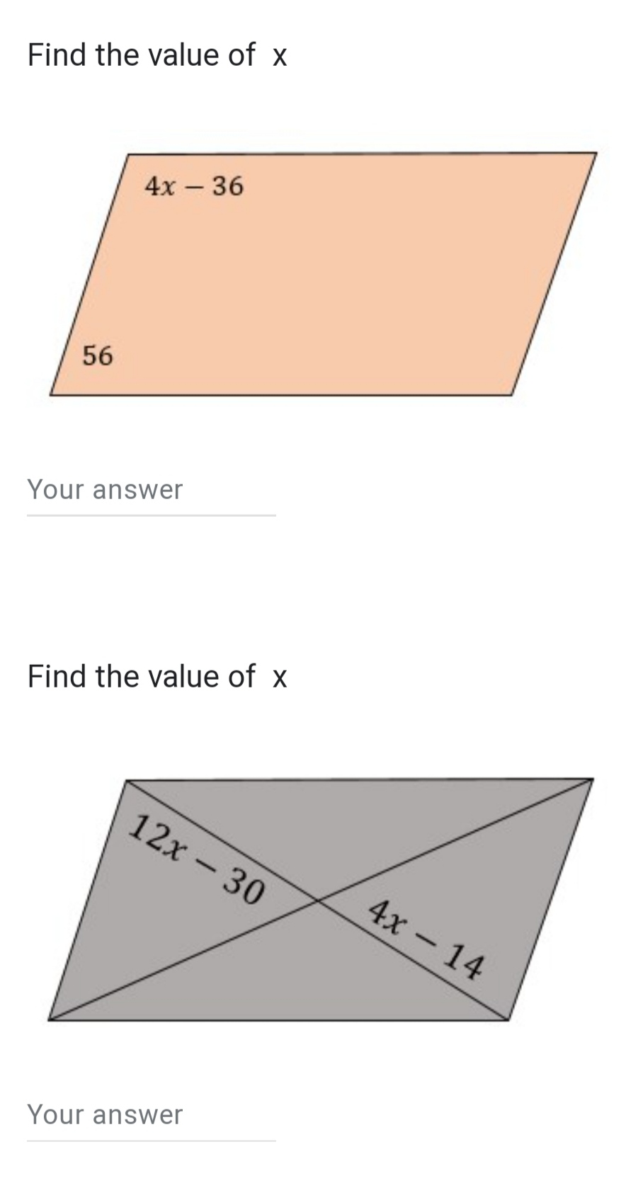 value of x 4-15-10 7x31 Your answer Find the value of y
