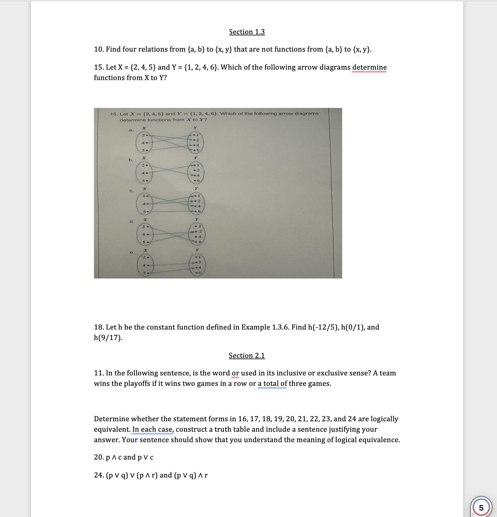Section 1.3 10. Find four relations from {a, b} to {x,
