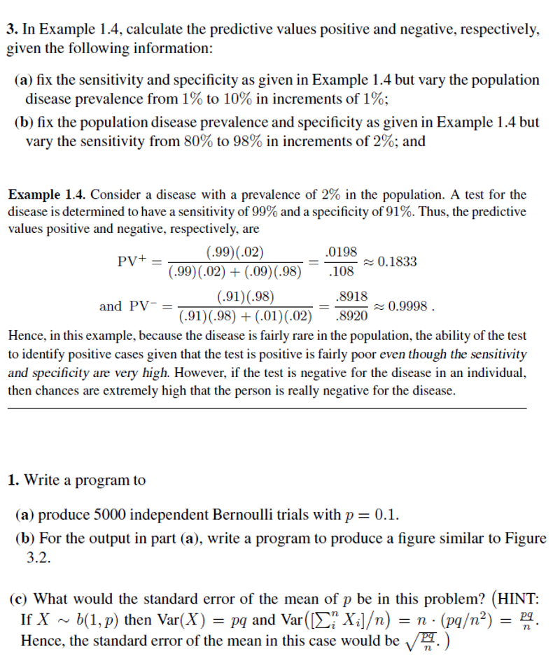 3. In Example 1.4, calculate the predictive values positive and negative,