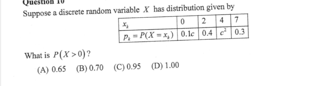 Question IV Suppose a discrete random variable X has distribution given