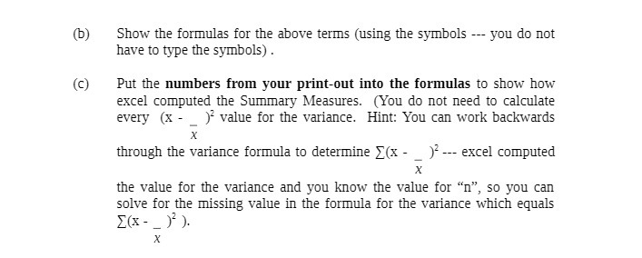  [b] Show the formulas for the above terms (using the symbols