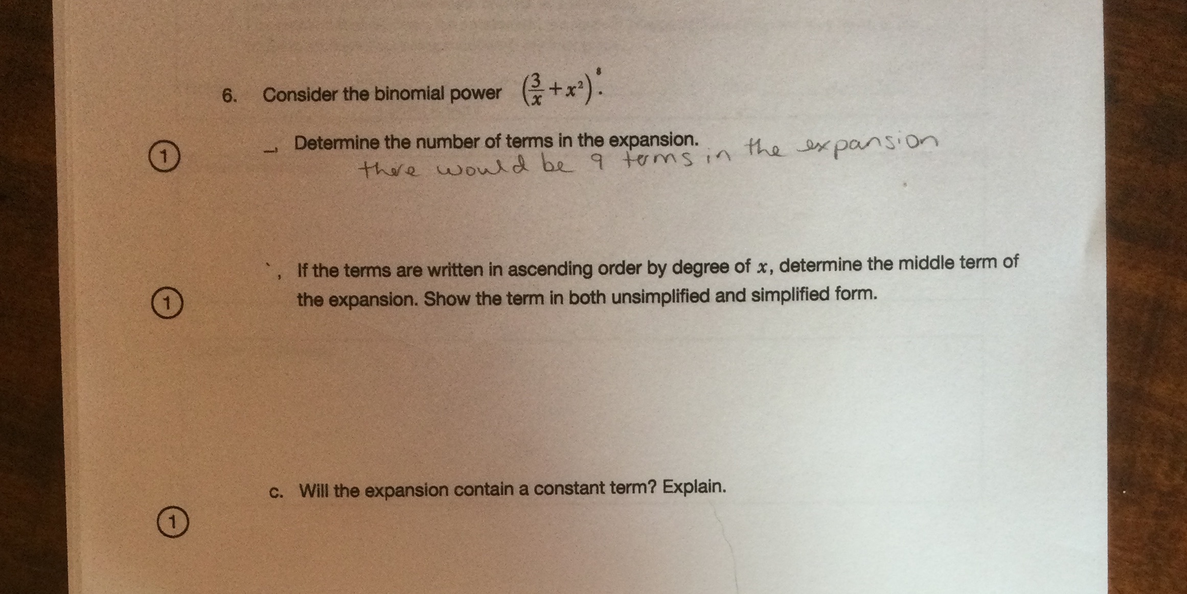 Binomial theorem 6. Consider the binomial power ( + x ): _