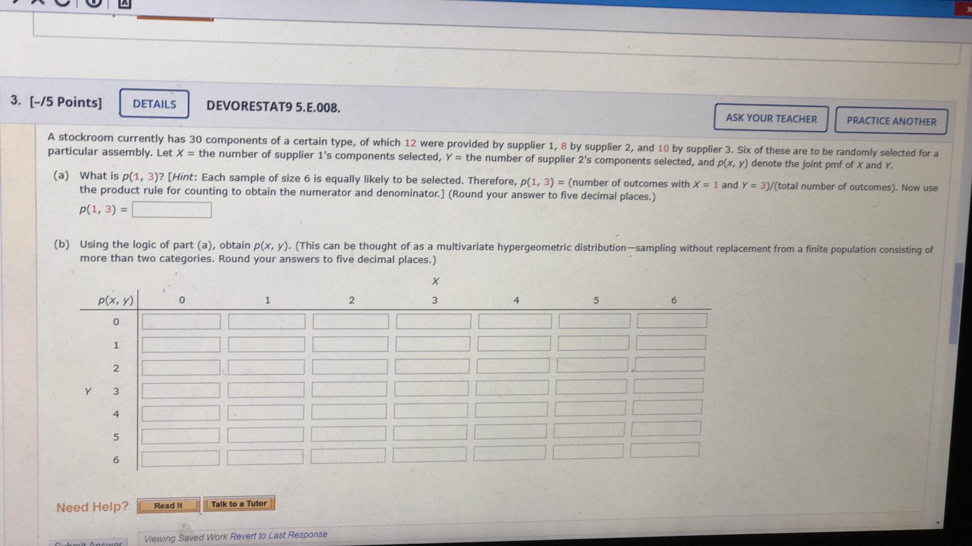  3. [-/5 Points] DETAILS DEVORESTAT9 5.E.008. ASK YOUR TEACHER PRACTICE ANOTHER