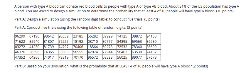 Ap stats. Please answer question. A person with type A blood can