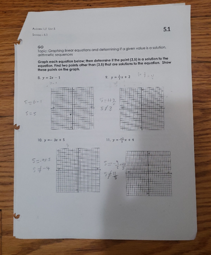 please solve this attachment ALGEBRA 1 // UNIT 5 5.1 SYSTEMS -