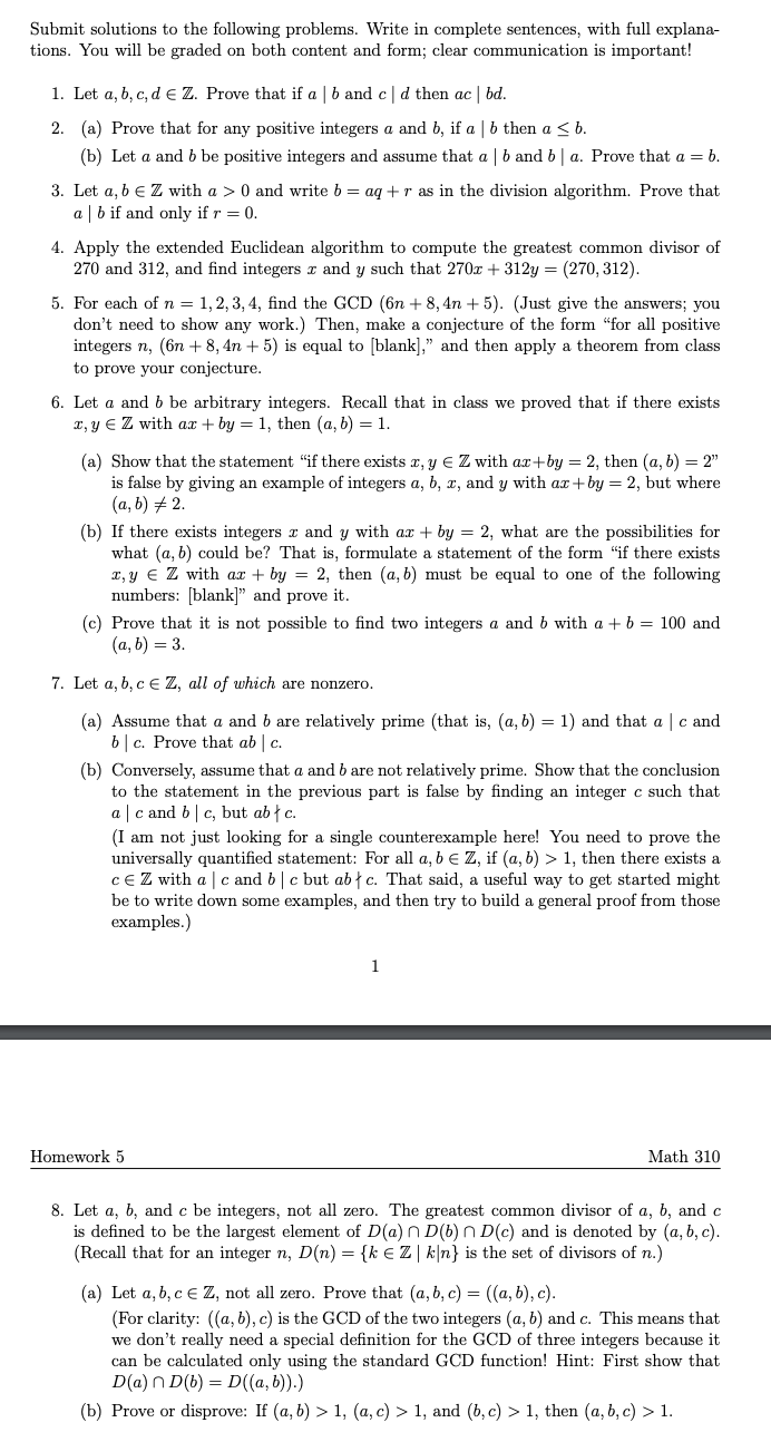  Submit solutions to the following problems. Write in complete sentences, with