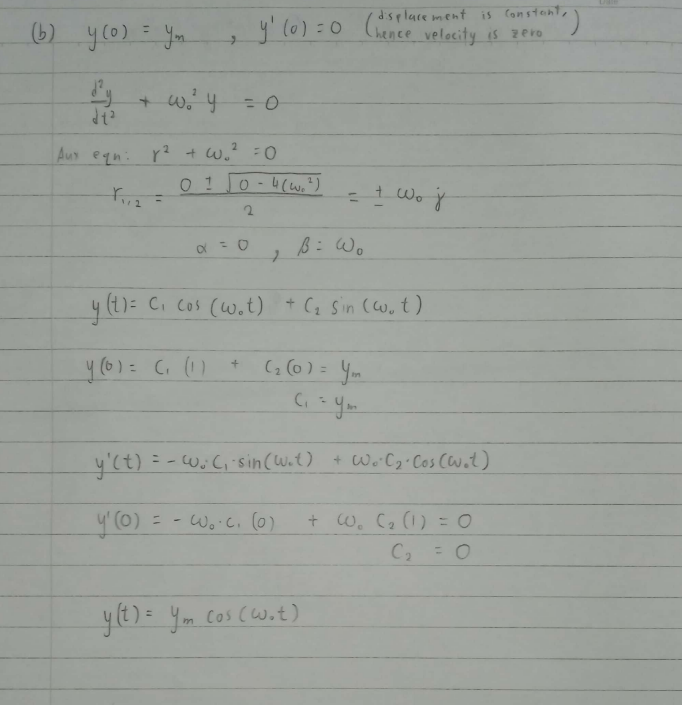 above. (a) Develop the Simple Harmonic Motion Equation for this system containing