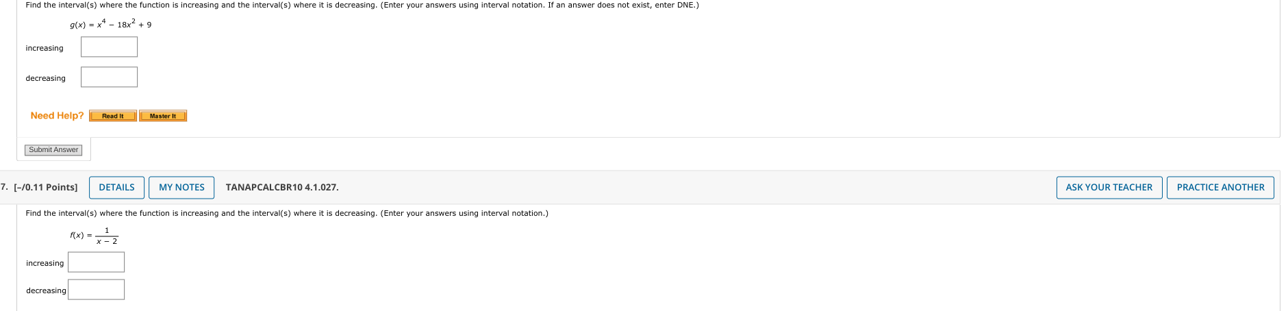  Find the interval(s) where the function is increasing and the interval(s)