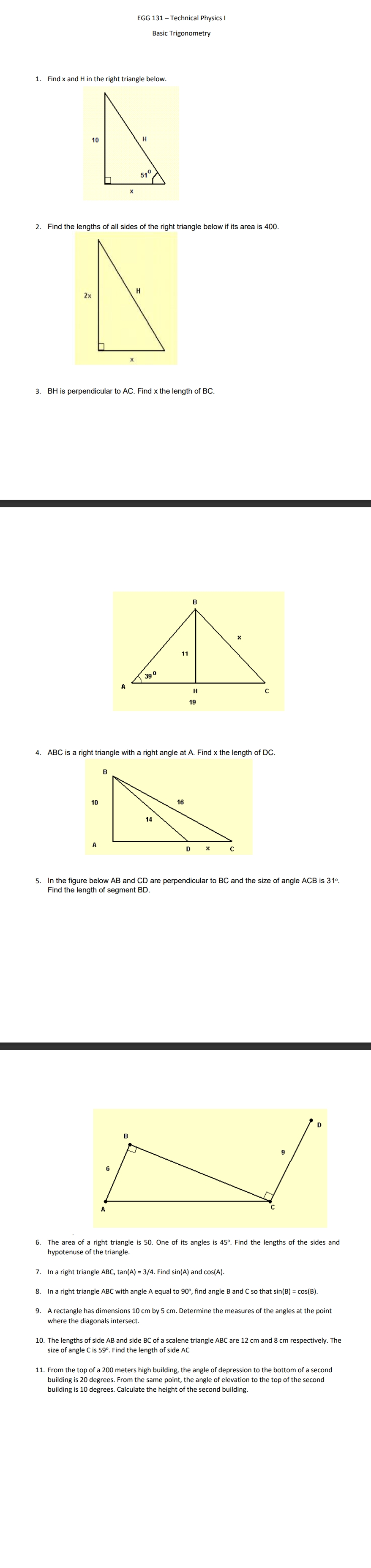  EGG 131 - Technical Physics I Basic Trigonometry 1. Find x