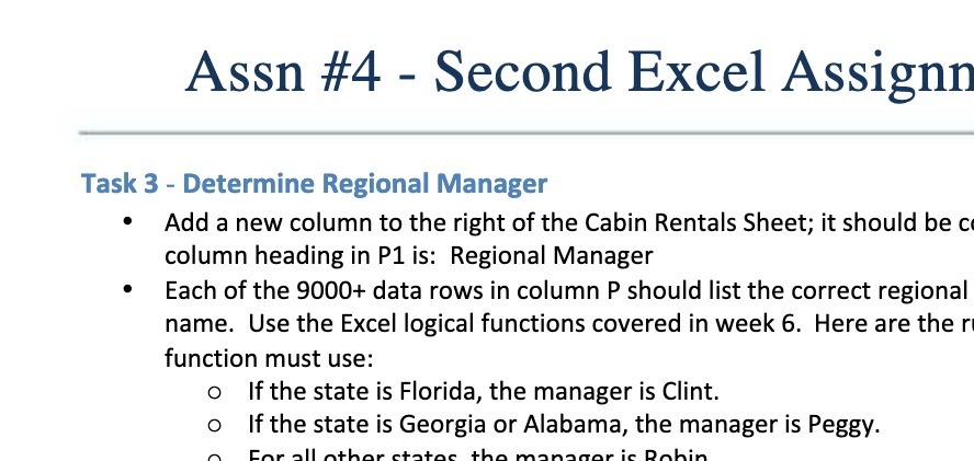  Assn #4 - Second Excel Assignn Task 3 - Determine Regional