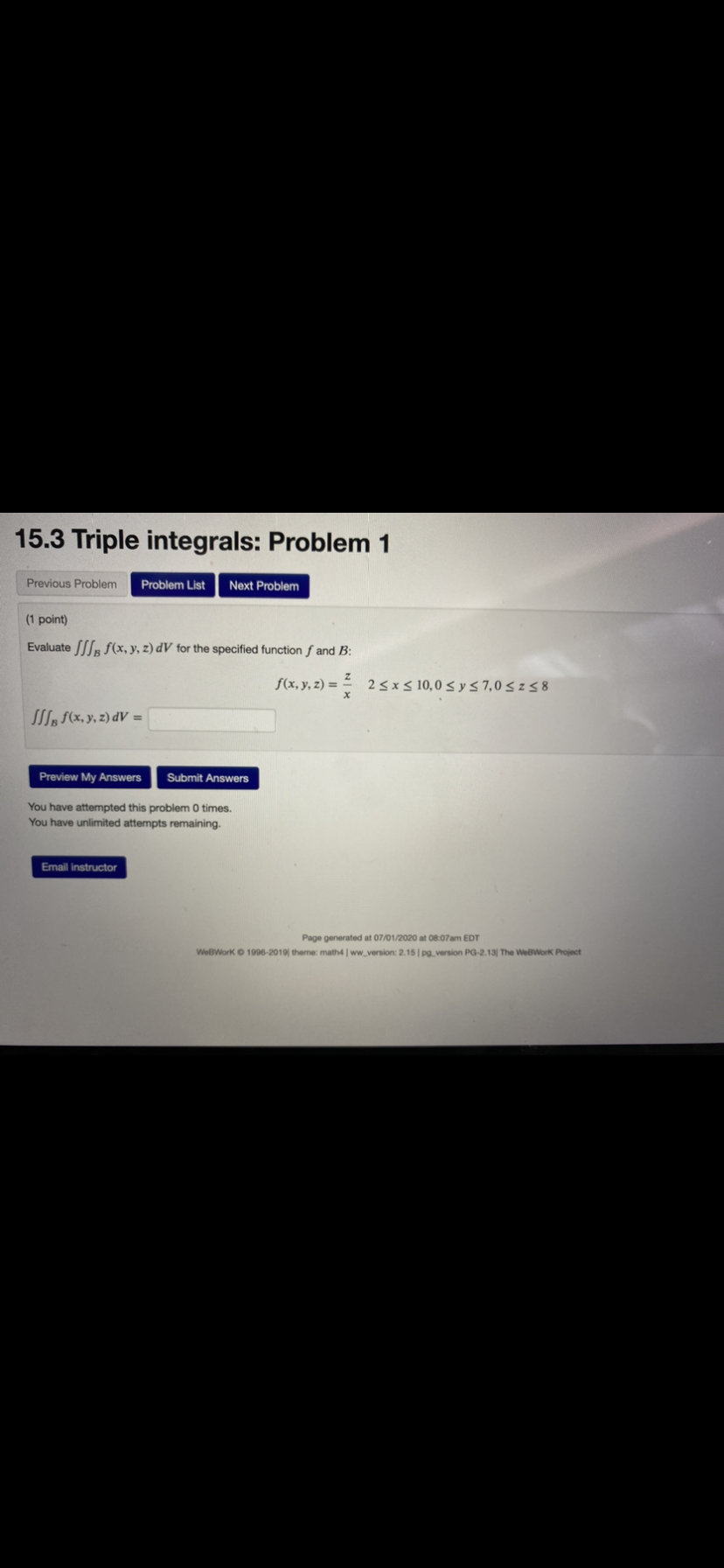Write the triple integral as an iterated integral in the order dz