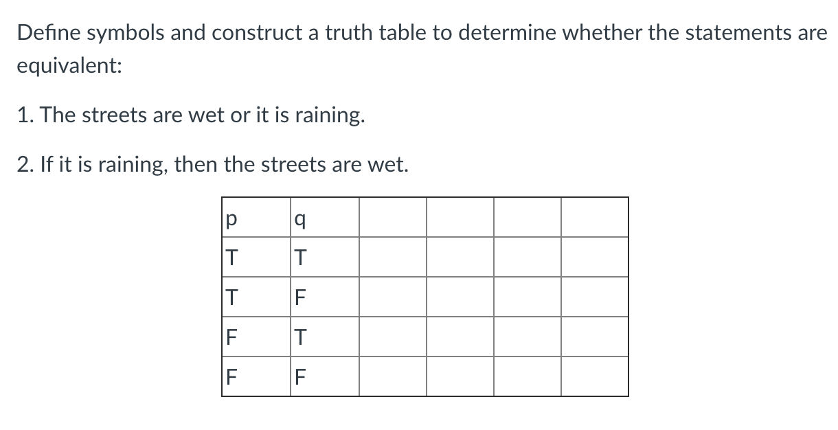 Define symbols and construct a truth table to determine whether the