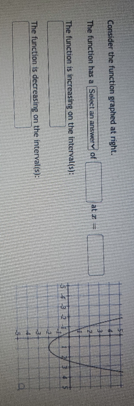  Consider the function graphed at right. The function has a Select