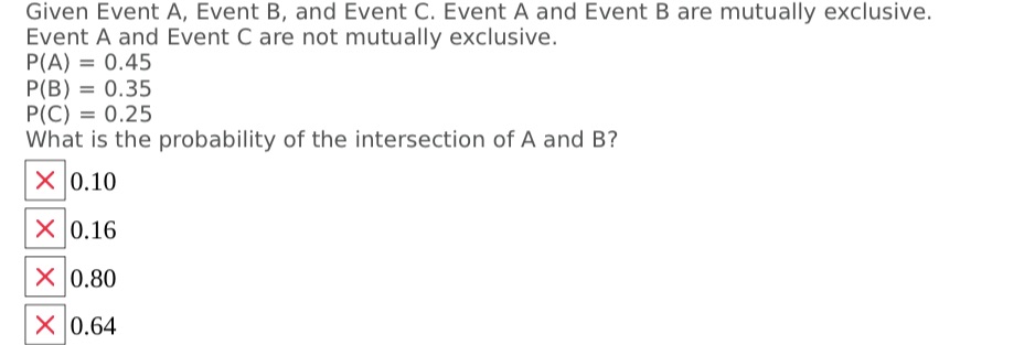 Given Event A, Event B, and Event C. Event A and