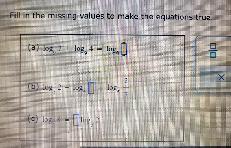 5.) Fill in the missing values to make the equations true. (a)