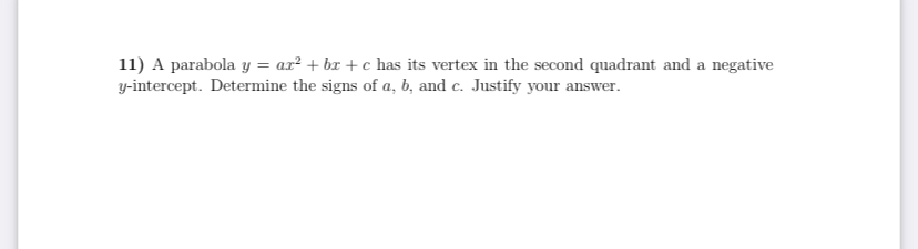 y-intercept to a parabola given by y = ar? + br +