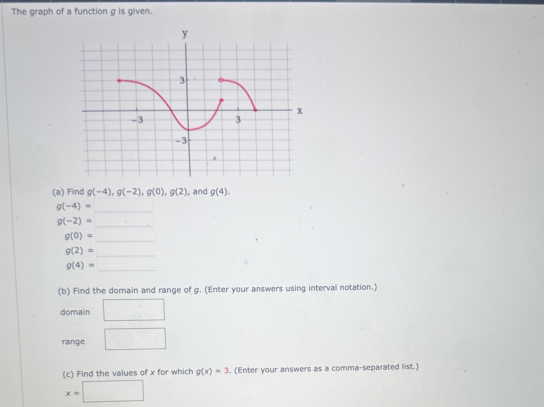  The graph of a function g is given. 3 3 X