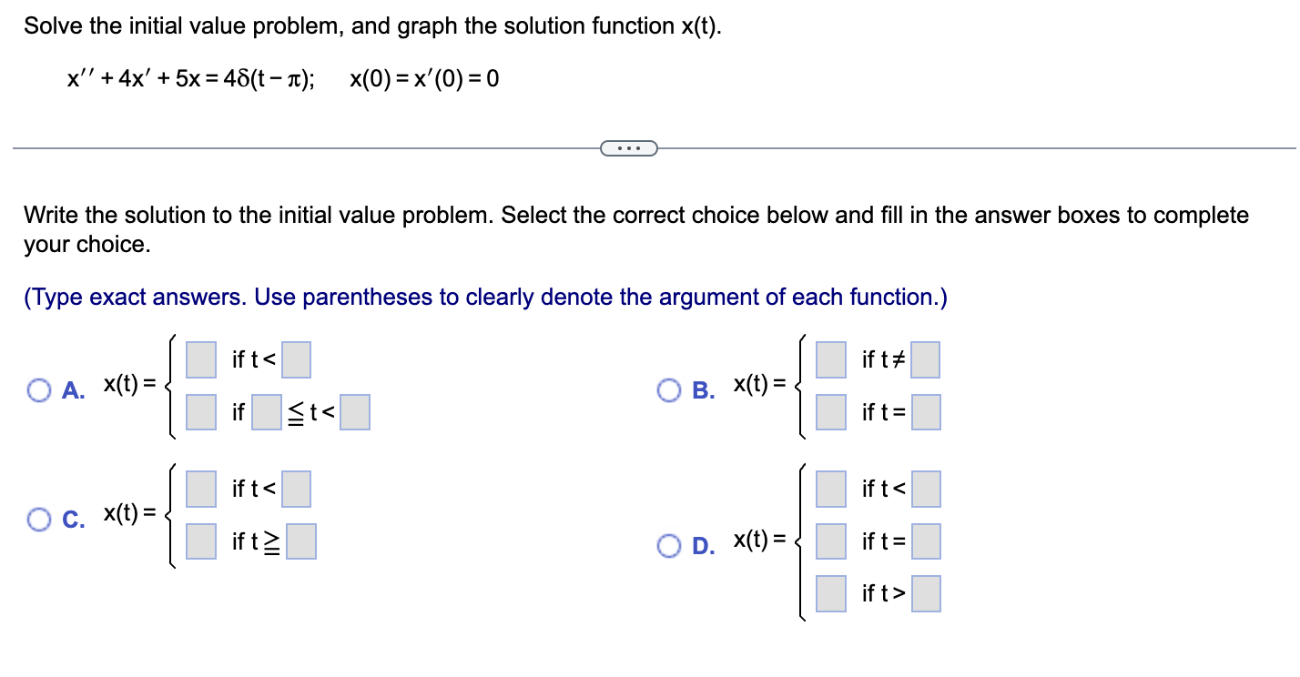 x"+ 6x' + 9x = 1 + 8(t -4); x(0) = x'(0)