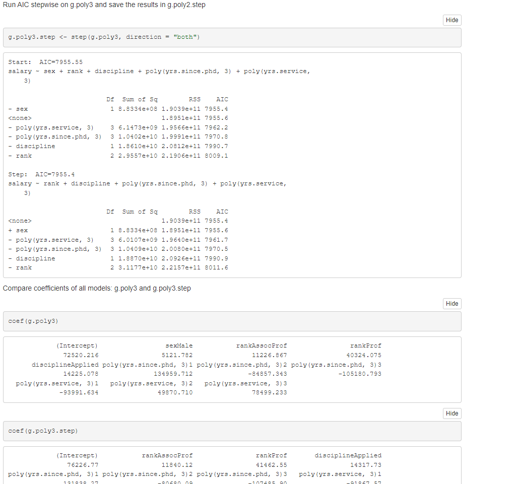 Sum of Sq RSS AIC 1. 9890e+11 7964.8 + sex 1 7.