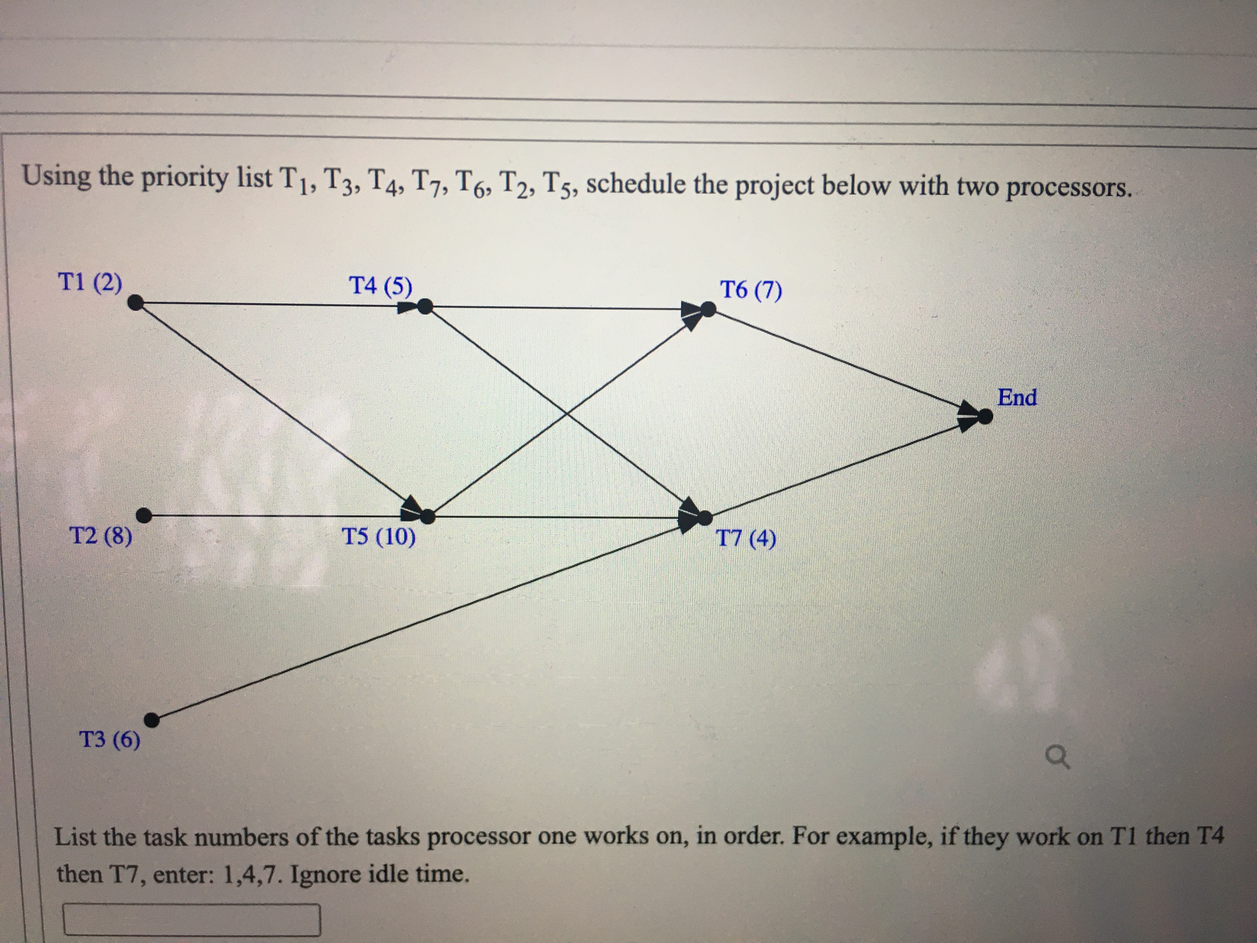 please help Using the priority list T1, T3, T4, T7, T6, T2,