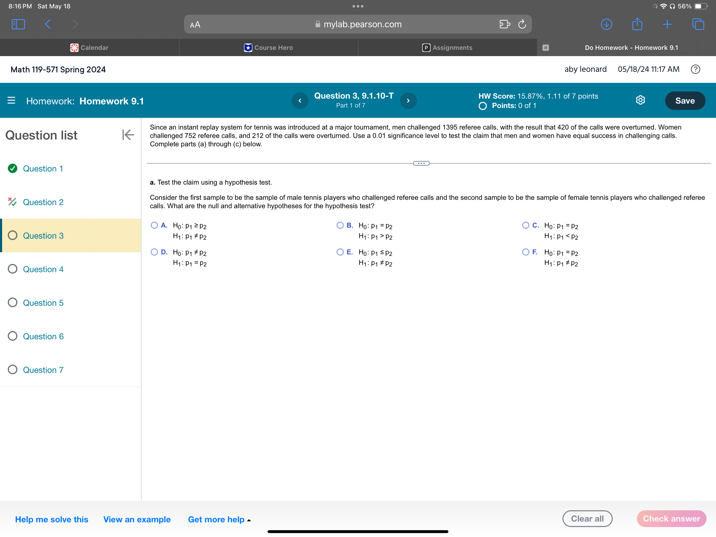 9.1 Testing the Difference between two Proportions. I want you to help
