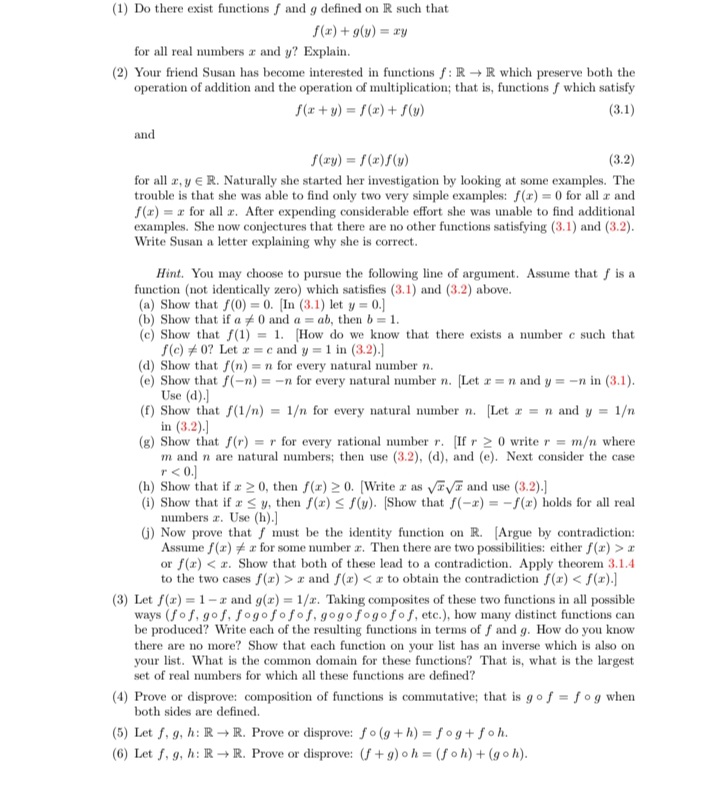 questions: (1) Do there exist functions f and g defined on