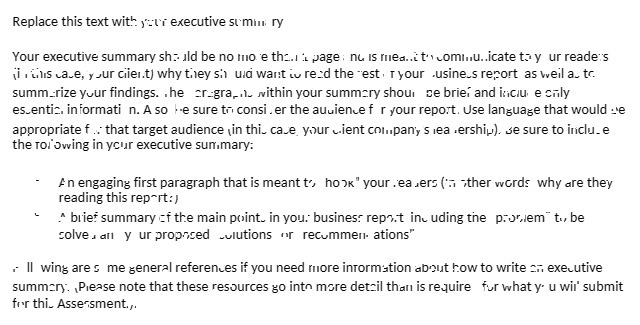 Replace this text with your executive sumin ry Your executive summary