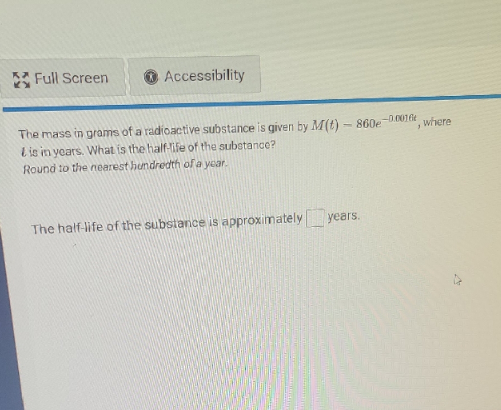 answer only pls asap Full Screen Accessibility The mass in grams of