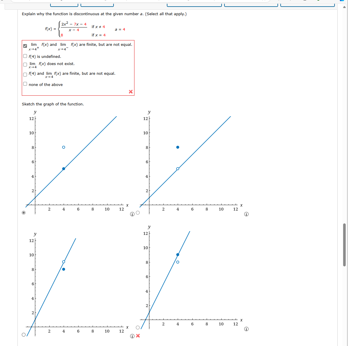  Explain why the function is discontinuous at the given number a.